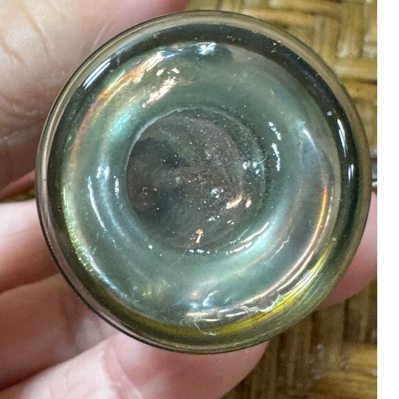 Vintage Egyptian Green Glass Perfume Bottle With Gold Accents & Stopper - Picture 4 of 7